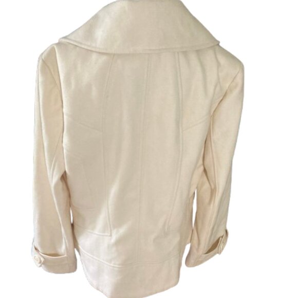 Guess Trench Coat NWOT Wool Off-White Lined Double Breasted w Collar, size XL - Picture 2 of 13